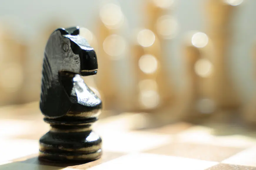 Ein Springer steht auf einem Schachbrett