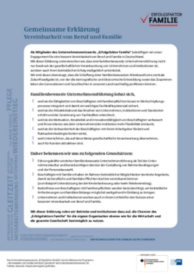 Broschüre mit Titel "Gemeinsame Erklärung"