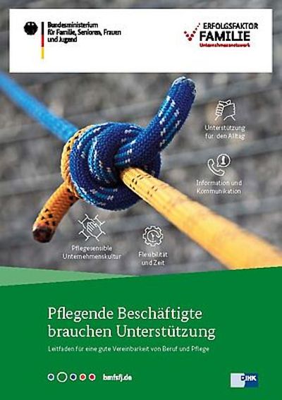 Broschüre mit Aufschrift "Pflegende Beschäftigte brauchen Unterstützung"