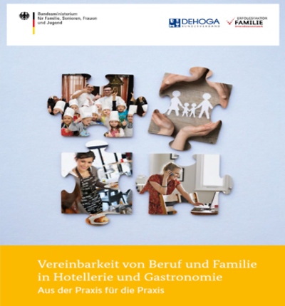 Broschüre mit Aufschrift "Vereinbarkeit von Beruf und Familie in Hotellerie und Gastronomie"
