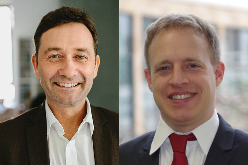 Zwei Portraitfotos von Volker Baisch und Martin Bujard