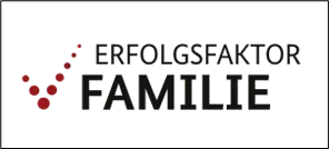 ein Häkchen aus mehreren dunkelroten Punkten, daneben steht "Erfolgsfaktor Familie"