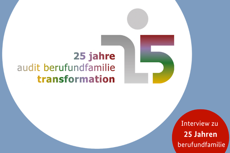 Logo der berufundfamilie Service GmbH miz HInweis auf 25.-jähriges Jubiläum