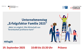 Frau steht oben auf der Leiter, unten halten Mann, Kind und ggf. Arbeitgeber sie fest.