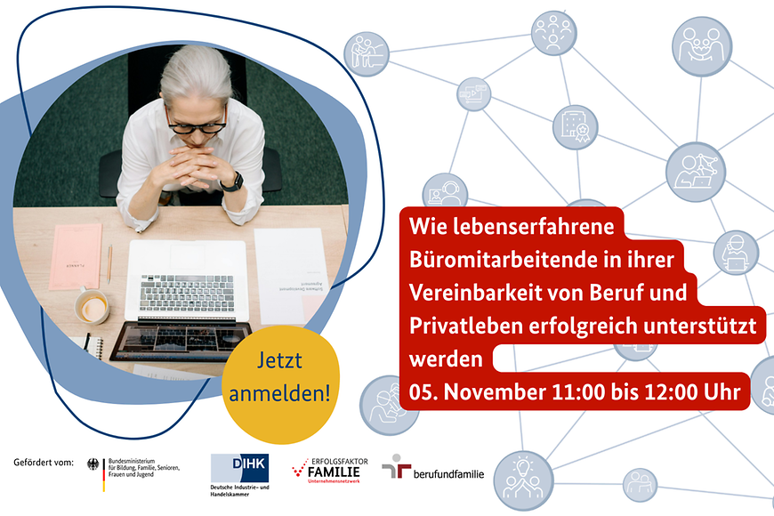Sharepic zur Veranstaltungsankündigung: Eine Frau denkt vor dem Laptop nach.