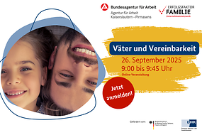 Veranstaltungsfoto, welches einen Vater mit seiner Tochter und zusätzlich Veranstaltungsinformationen zeigt.