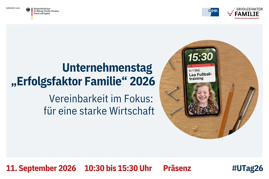 Zu sehen ist das Key-Visual zum Unternehmenstag mit einem lachenden Kind
