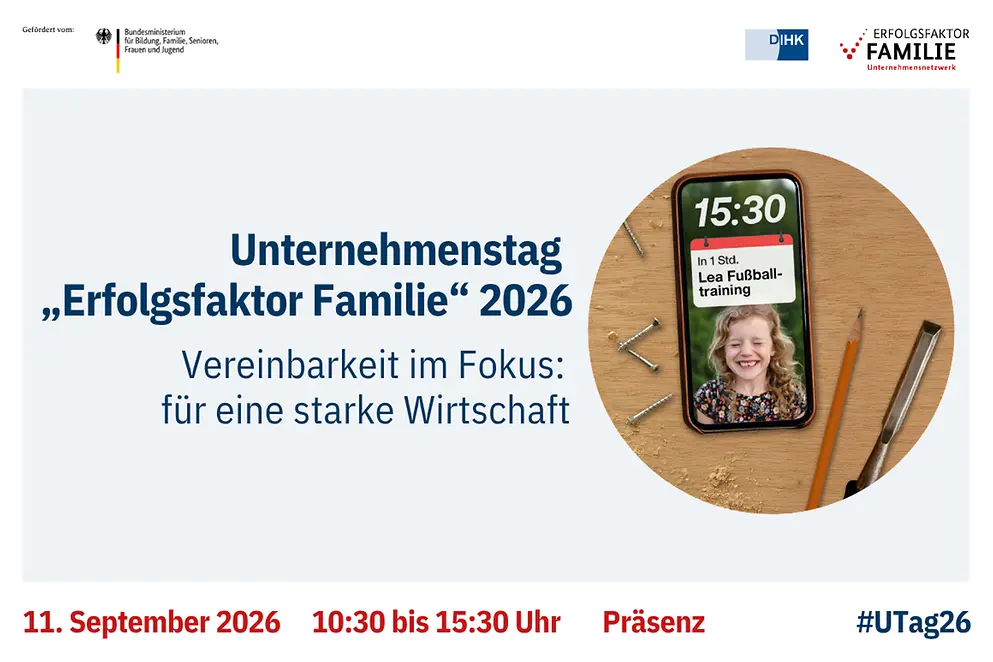 Zu sehen ist das Key-Visual zum Unternehmenstag mit einem lachenden Kind