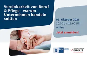 Veranstaltungsbild mit Informationen zum Thema Vereinbarkeit von Beruf und Pflege